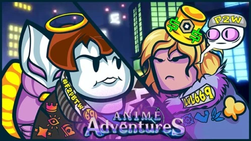 Anime Adventures characters with the game logo